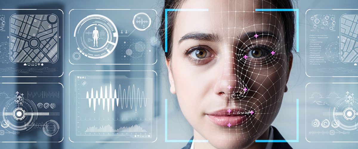 Authentication by facial recognition concept. Biometric. Security system.